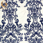 Μπλε νάυλον χειροποίητο διακοσμημένο με χάντρες ύφασμα δαντελλών για τα φορέματα επιδείξεων μόδας
